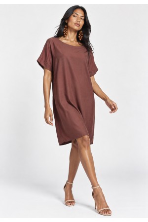 Vestido Curto Linho com Viscose com Bolso Cacau Rosé