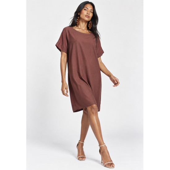 Vestido Curto Linho com Viscose com Bolso Cacau Rosé