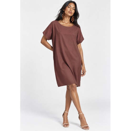 Vestido Curto Linho com Viscose com Bolso Cacau Rosé
