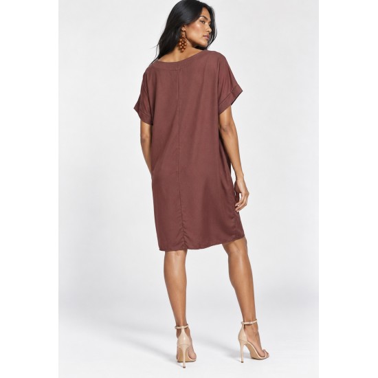 Vestido Curto Linho com Viscose com Bolso Cacau Rosé