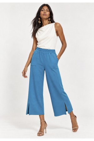 Calça Pantacourt Malha Encorpada Azul Mururé