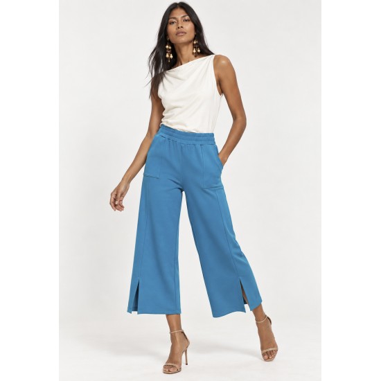 Calça Pantacourt Malha Encorpada Azul Mururé