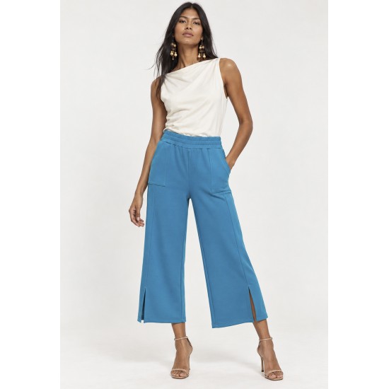 Calça Pantacourt Malha Encorpada Azul Mururé