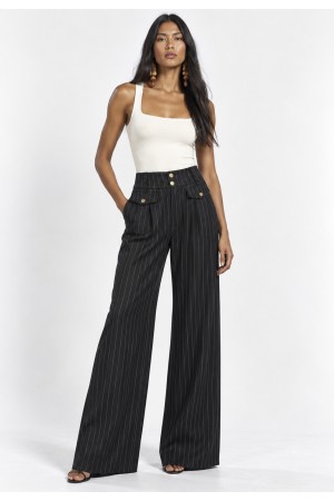 Calça Pantalona Juruá Alfaiataria Risca de Giz Preto Ônix