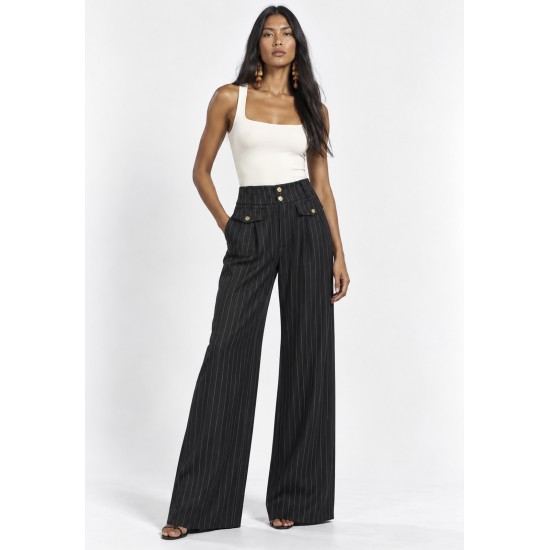 Calça Pantalona Juruá Alfaiataria Risca de Giz Preto Ônix