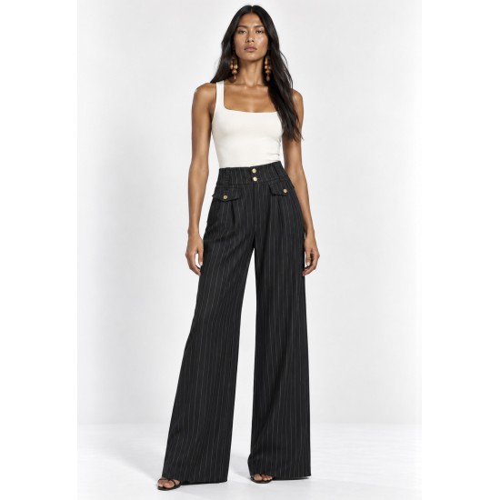 Calça Pantalona Juruá Alfaiataria Risca de Giz Preto Ônix