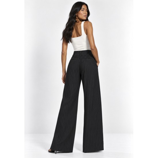 Calça Pantalona Juruá Alfaiataria Risca de Giz Preto Ônix