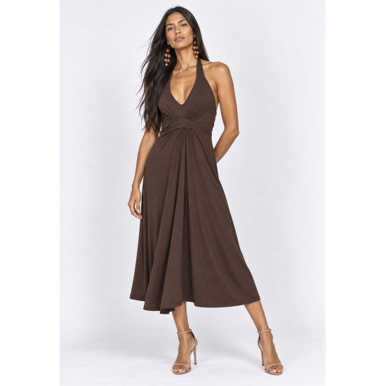 Vestido Midi Mamirauá Malha Marrom