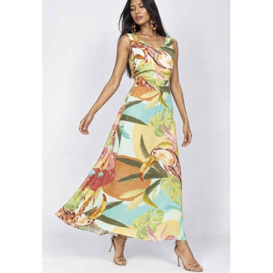 Vestido Midi Plano Estampa Samba das Cores
