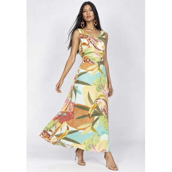 Vestido Midi Plano Estampa Samba das Cores
