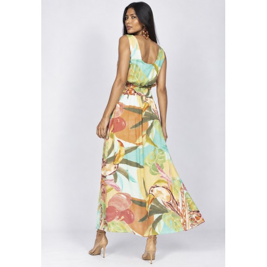 Vestido Midi Plano Estampa Samba das Cores