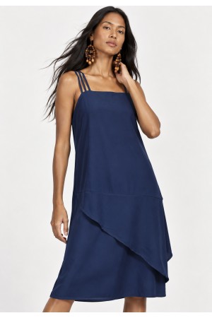 Vestido Curto Viscose Regata Alça Tripla Azul Marinho
