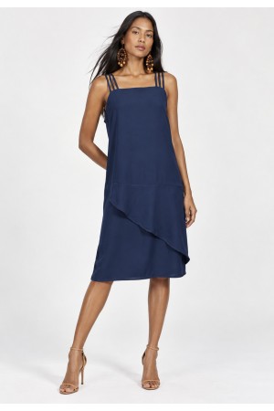 Vestido Curto Viscose Regata Alça Tripla Azul Marinho