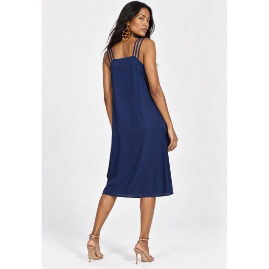 Vestido Curto Viscose Regata Alça Tripla Azul Marinho