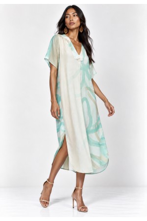 Vestido Midi Nhamundá Viscose Estampa Águas de Anavilhanas
