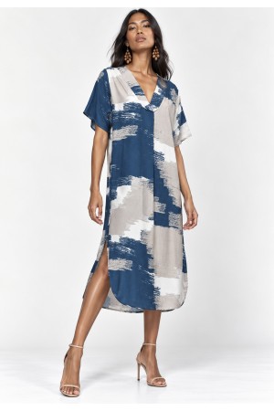 Vestido Midi Maicá Viscose Estampa Traços do Tapajós