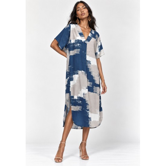 Vestido Midi Maicá Viscose Estampa Traços do Tapajós