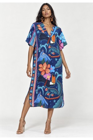 Vestido Midi Maicá Viscose Estampa Florada do Arapiuns