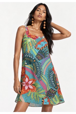 Vestido Curto Mayara Regata Viscose Estampa Voo da Floresta