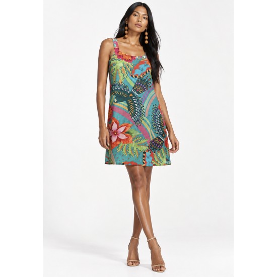 Vestido Curto Mayara Regata Viscose Estampa Voo da Floresta
