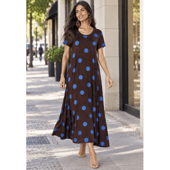 Vestido Longo Uiraúna Malha Poá Terra de Anil