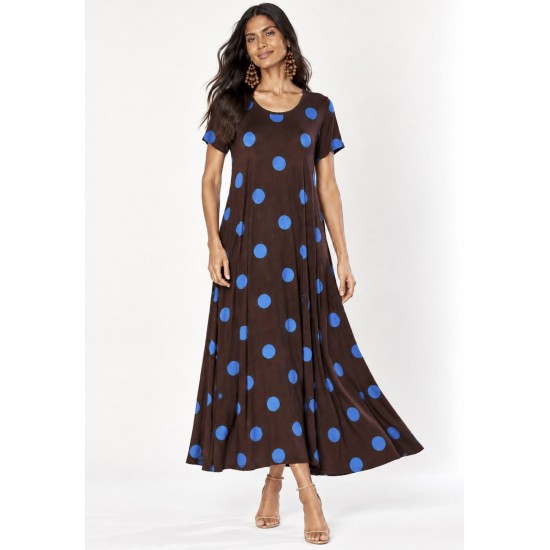 Vestido Longo Uiraúna Malha Poá Terra de Anil