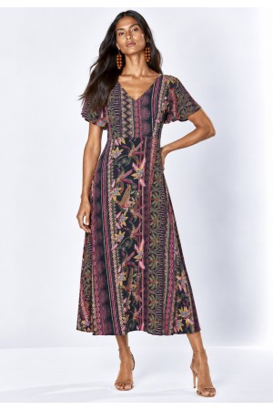 Vestido Bacajá Viscose Estampa Canto do Uirapuru