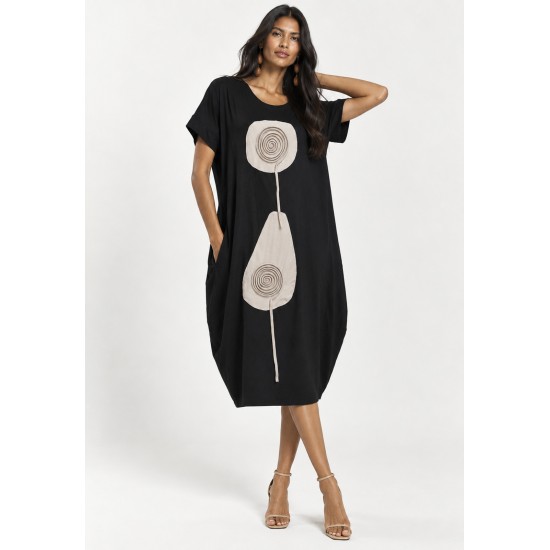 Vestido Midi Amplo Plus Malha Preto Seringal