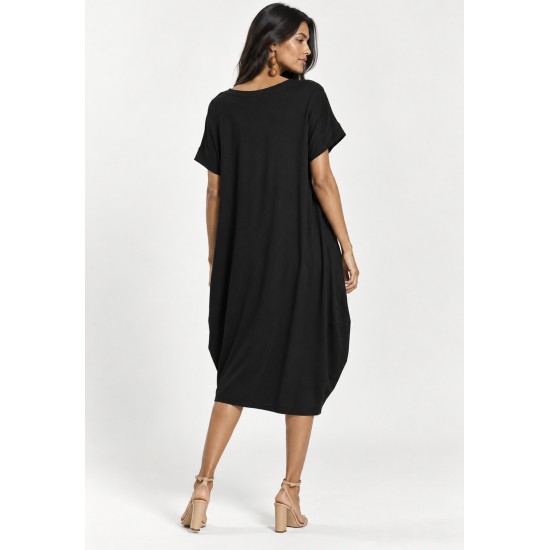 Vestido Midi Amplo Plus Malha Preto Seringal