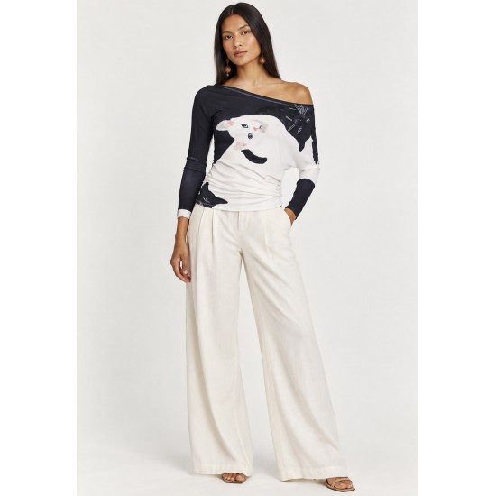 Blusa Assimétrica Malha Estampa Bichanos em Cena