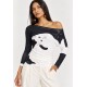 Blusa Assimétrica Malha Estampa Bichanos em Cena