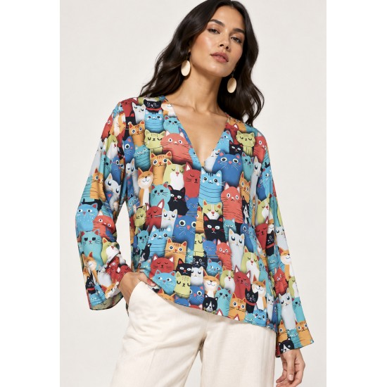 Blusa Acapu Ampla Estampa Confraria dos Bichanos