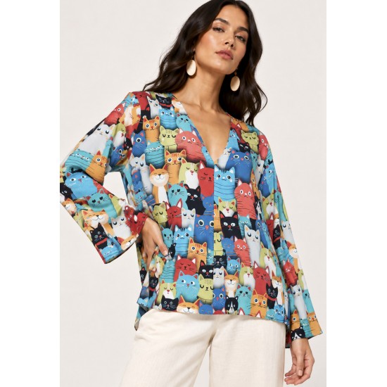 Blusa Acapu Ampla Estampa Confraria dos Bichanos