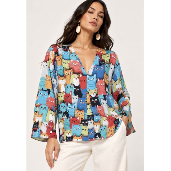 Blusa Acapu Ampla Estampa Confraria dos Bichanos
