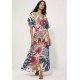 Vestido Midi Viscose Morcego Parati com Elástico Estampa Mosaico Botânico
