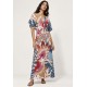 Vestido Midi Viscose Morcego Parati com Elástico Estampa Mosaico Botânico