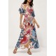 Vestido Midi Viscose Morcego Parati com Elástico Estampa Mosaico Botânico