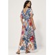 Vestido Midi Viscose Morcego Parati com Elástico Estampa Mosaico Botânico