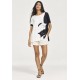 Blusa Ampla Malha Morcego Manga Curta Estampa Bichanos em Cena