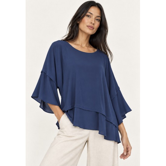 Blusa Ampla Cascata Azul Marinho