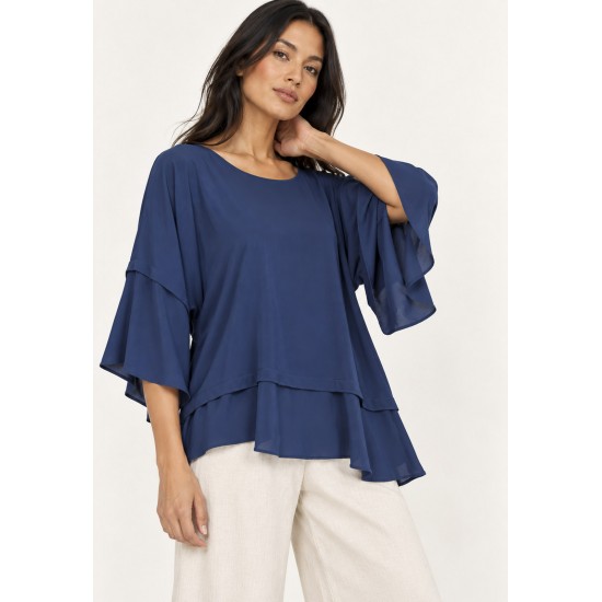 Blusa Ampla Cascata Azul Marinho