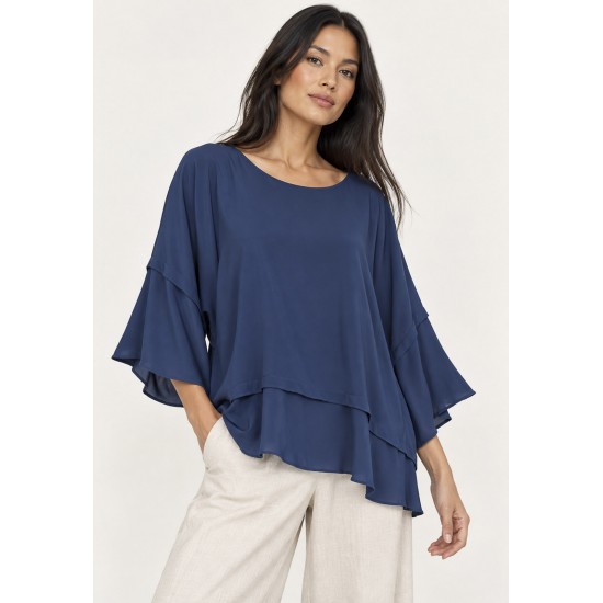 Blusa Ampla Cascata Azul Marinho