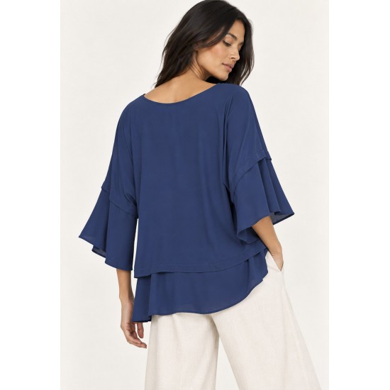 Blusa Ampla Cascata Azul Marinho