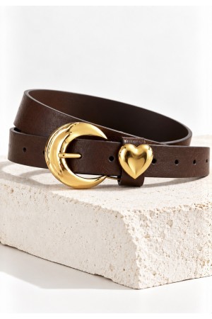 Cinto Encanto Lunar Marrom com Coração Dourado