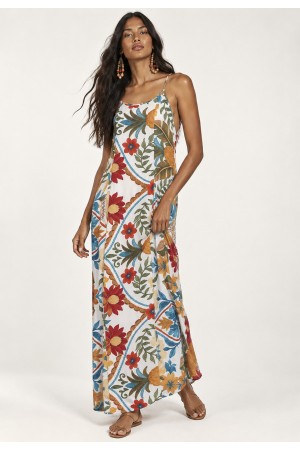 Vestido Longo Anambé Viscose com Bolsos Estampa Jardim Solar