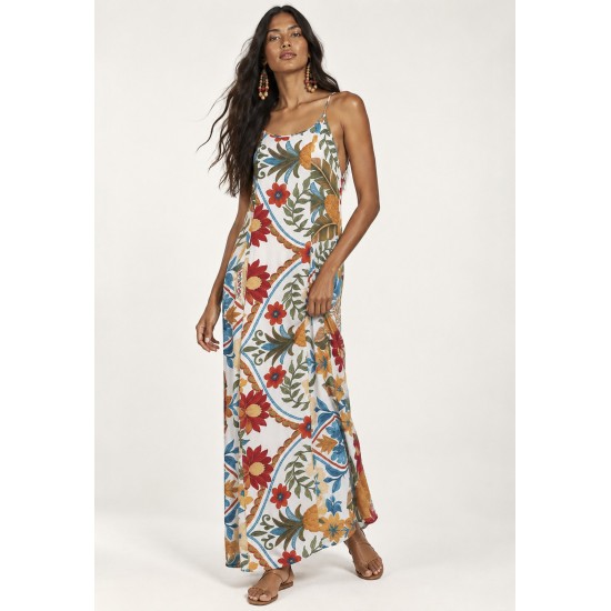 Vestido Longo Anambé Viscose com Bolsos Estampa Jardim Solar