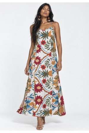 Vestido Longo Anambé Viscose com Bolsos Estampa Jardim Solar