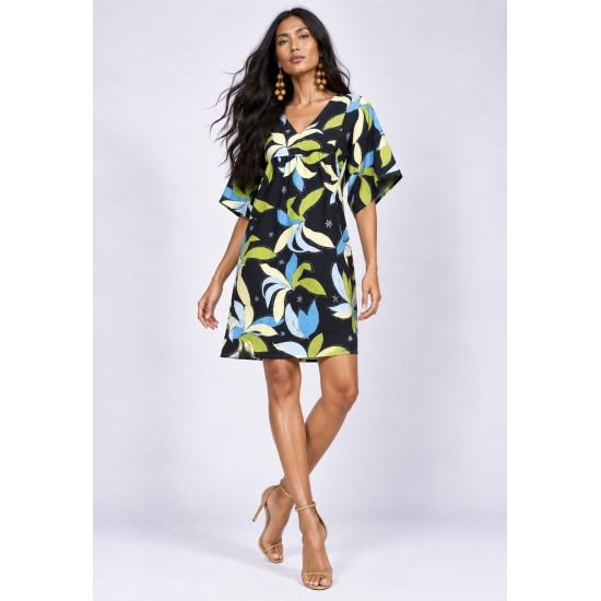 Vestido Curto Pequi Viscose Estampa Jardim Noturno