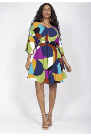 Vestido Curto Caaxixá Viscose com Cordão na Cintura Estampa Jardim Azul