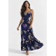 Vestido Longo Kuaana Viscose Estampa Festa das Flores Azul